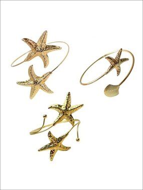 Gold Starfish Arm Cuff Set Adjustable Upper Arm Bracelets